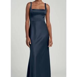 Jenny Yoo Ariana Bridesmaid Dress French Blue US 8 Square Neck Satin Crepe Gown